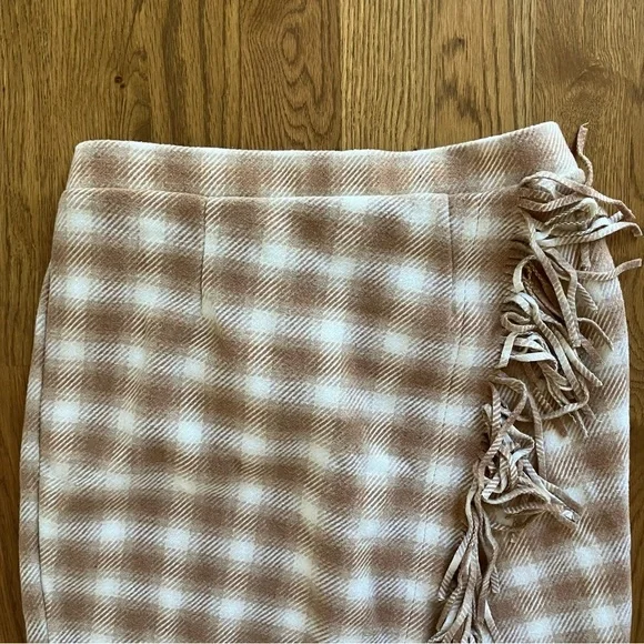 NWT Women's Fringed Faux Elastic Waist Plaid Blanket Wrap Midi Skirt (L) - Picture 7 of 13